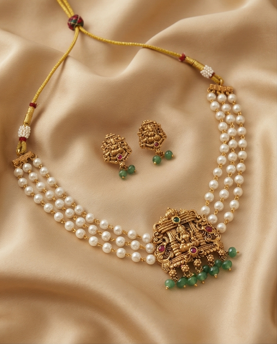 Temple designer pearl choker with Earrings (NRW22)