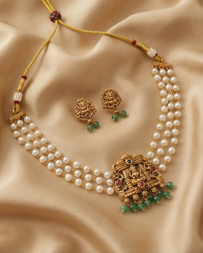 Temple designer pearl choker with Earrings (NRW22)