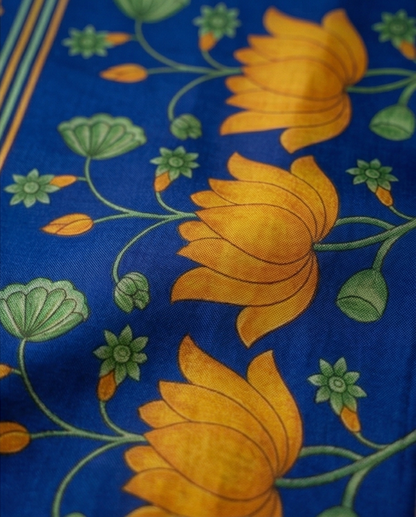 Sky-blue with Blue Floral Design Synthetic Border Saree (SR-SP19)