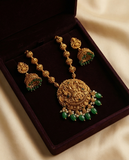 Antic Lakshmi pendant short long Haram with Jumka (NRW4)