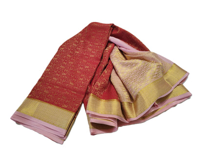 Red Mysore Silk Saree with Zari Border (120gsm) - SR-PSMP2
