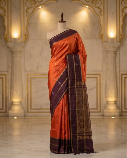 Rust Orange Kanjivaram Silk Saree