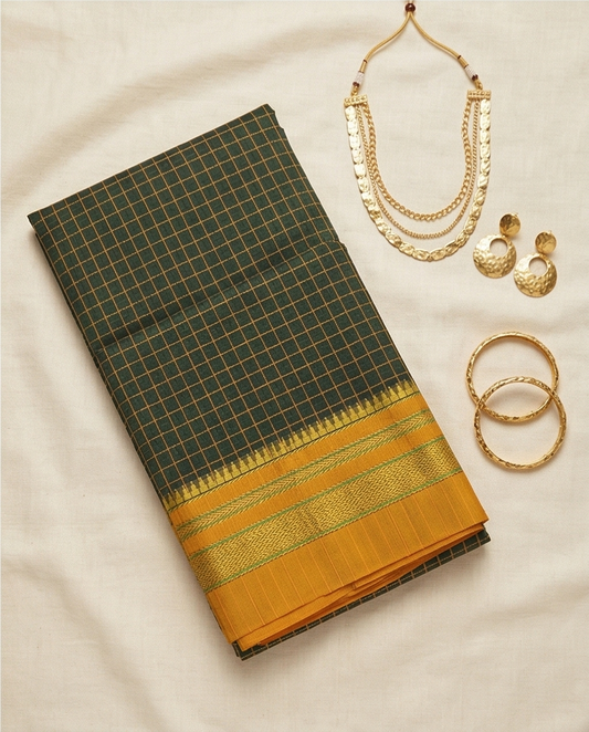 Green Small Checks Ilkal Cotton Saree (SR-SP10)