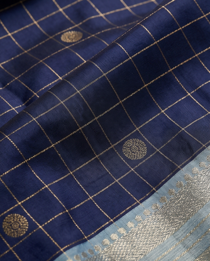 Contemporary Checks, Classic Elegance Sarees-Dark blue (SR-PSMP19)
