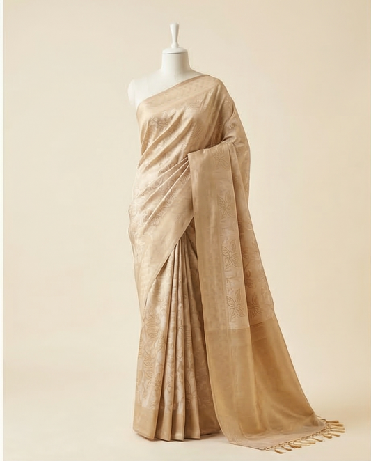 Soft Weave Saree – Beige/Champagne with Floral Pattern - SR-PSMP11