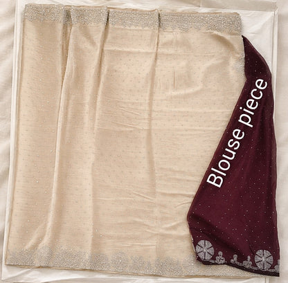 Cream Designer Saree with Contrast Blouse Piece (SR-SP38)