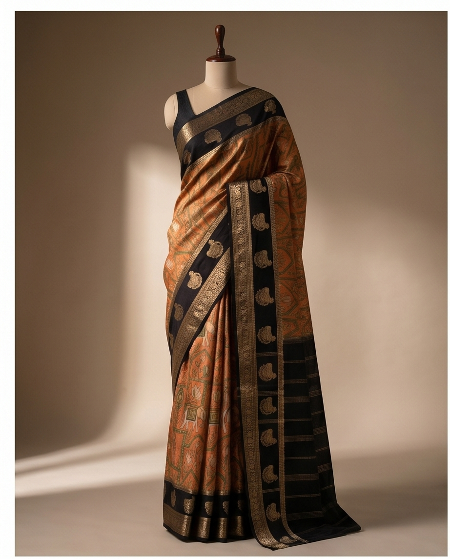 Kalamkari-Nandi design-Mustard with Black(SR-MSP21)