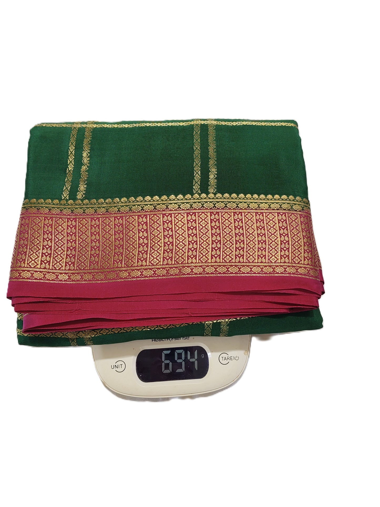 Pure Mysore Silk Saree (120 GSM) - SR-PSMP1-Green with Red