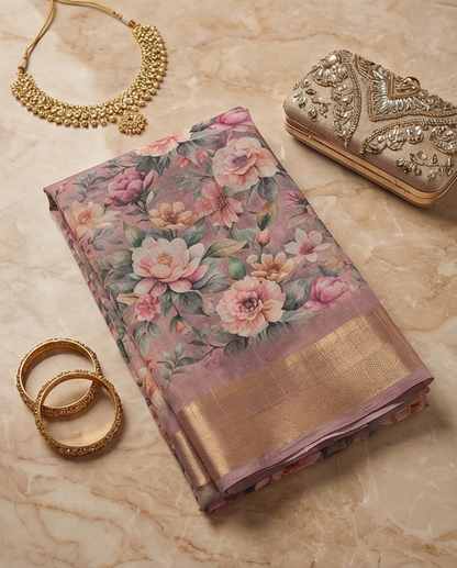Pink Floral Synthetic Saree (SR-SP6)