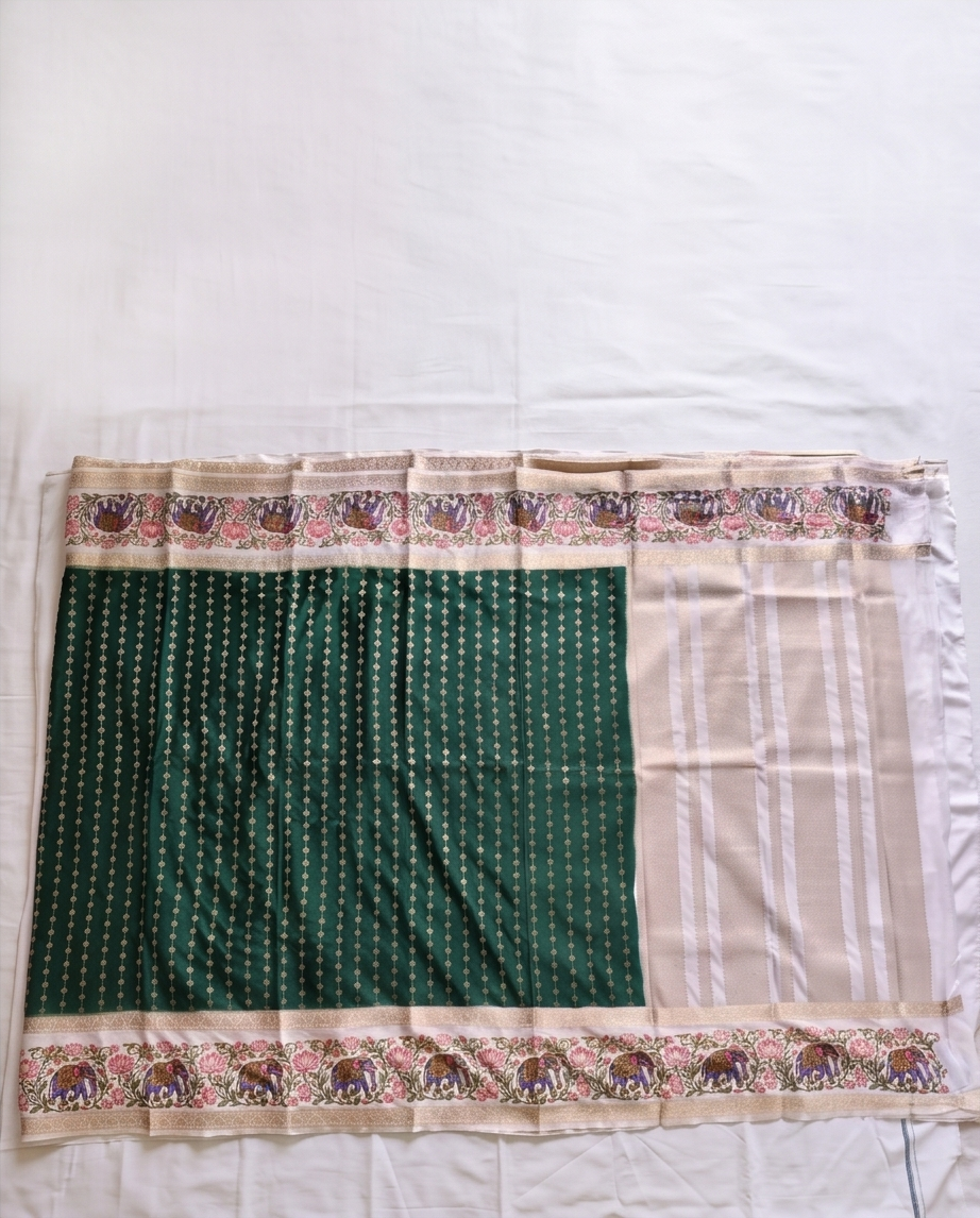Premium Crepe silk with kalamkari border design-Green(SR-MSP30)