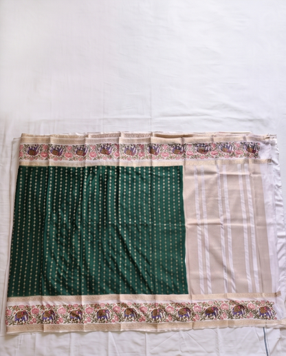 Premium Crepe silk with kalamkari border design-Green(SR-MSP30)