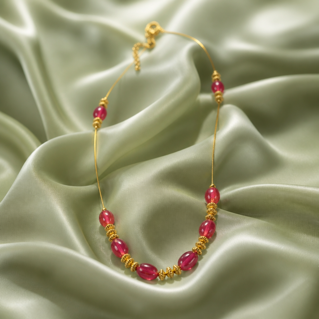 Emerald Red with invisible chain without earrings (NRW-69)