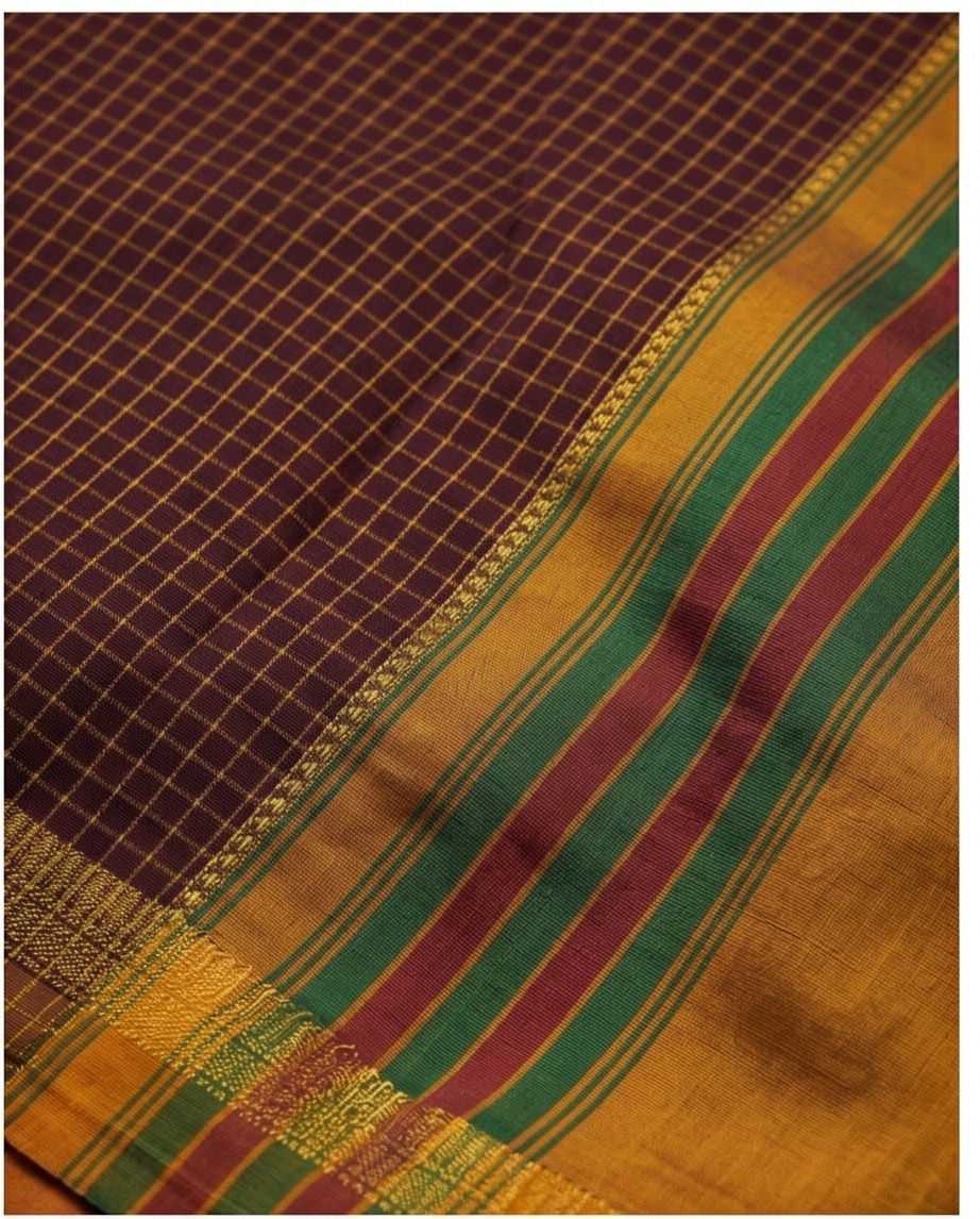 Maroon Small Checks Ilkal Cotton Saree (SR-SP11)