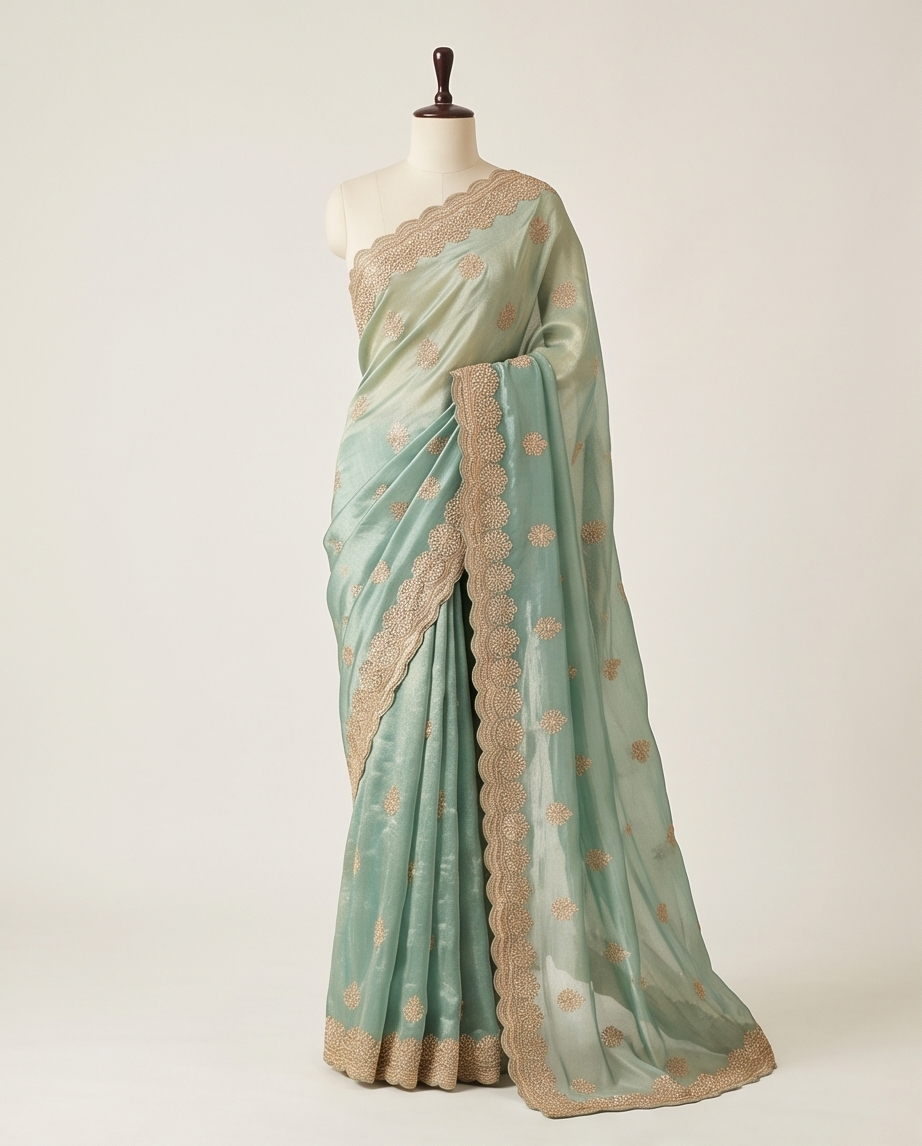 Premium Green Designer Tissue Saree (SR-SP34)
