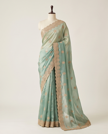 Premium Green Designer Tissue Saree (SR-SP34)