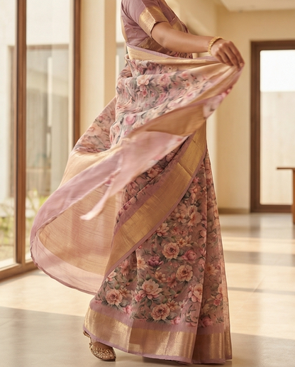 Pink Floral Synthetic Saree (SR-SP6)