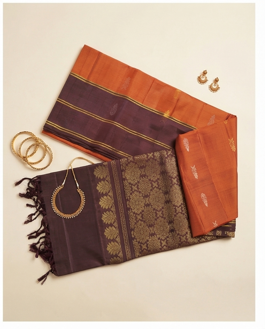 Rust Orange Kanjivaram Silk Saree