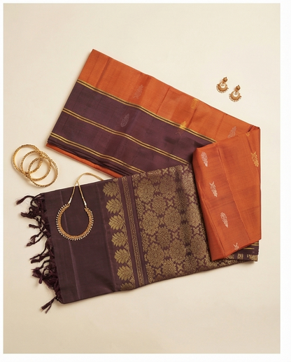 Rust Orange Kanjivaram Silk Saree