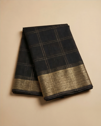 Soft Weave Saree – Golden Zari Border - SR-PSMP7-Black