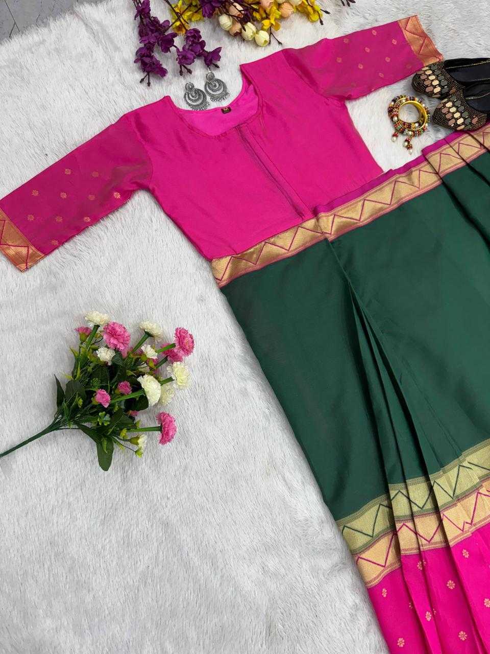 Ready Saree-Gown Pattern - SR-KEP5-Pink+Green