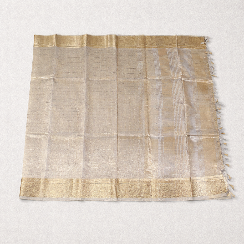 Premium Gray with Golden Checks Border Saree (SR-SP24)