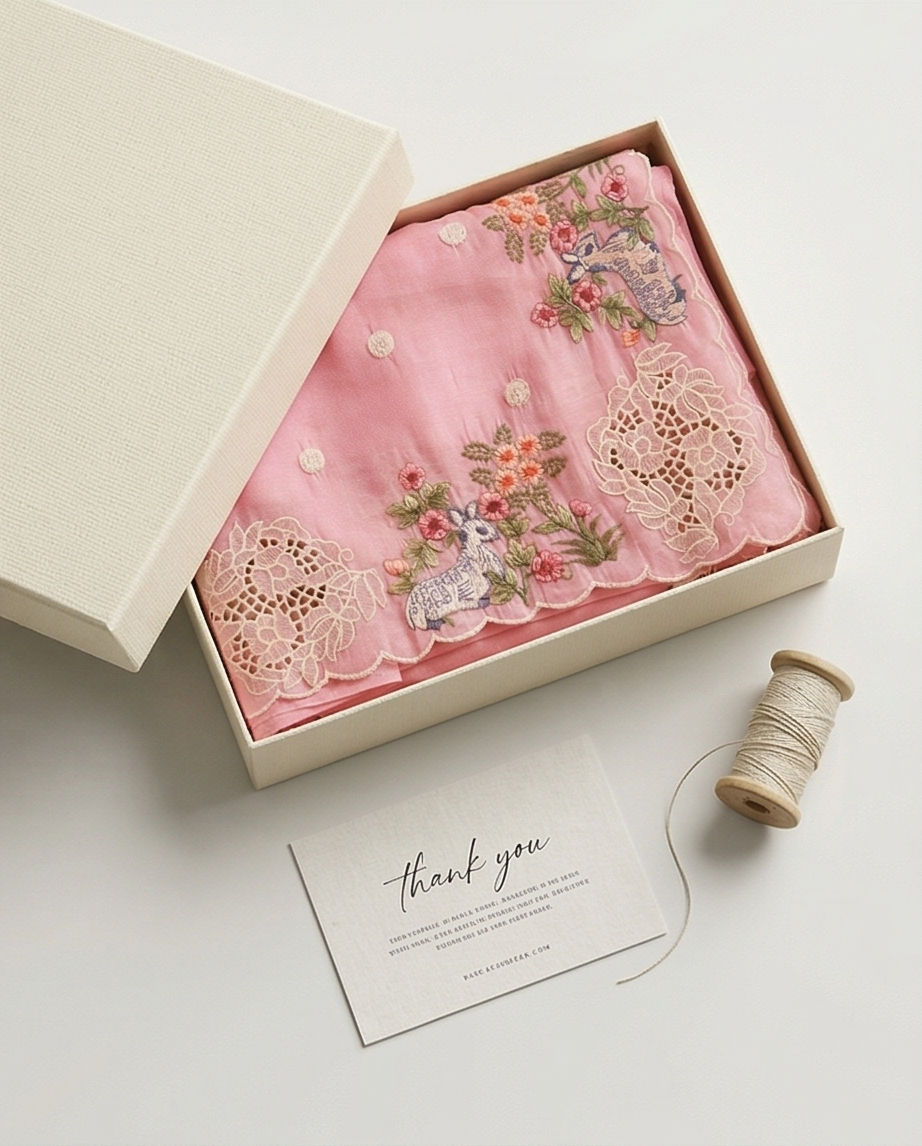 Pink Deer with Floral Cut Work Fancy Saree (SR-SP30)