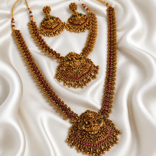 South Indian Antique Lakshmi Haram Set. - NRW-104