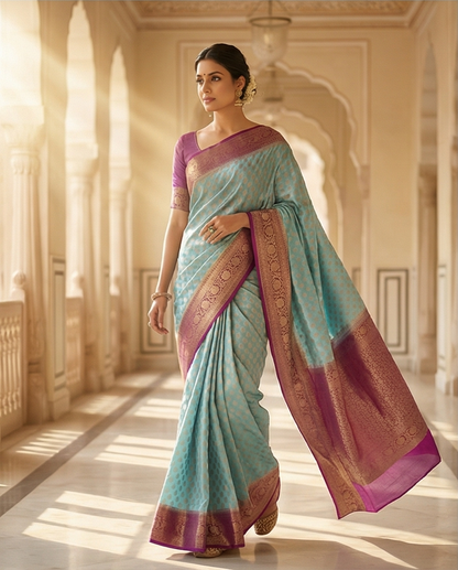 Sky Blue Banarasi Silk Saree (SR-HUP2)
