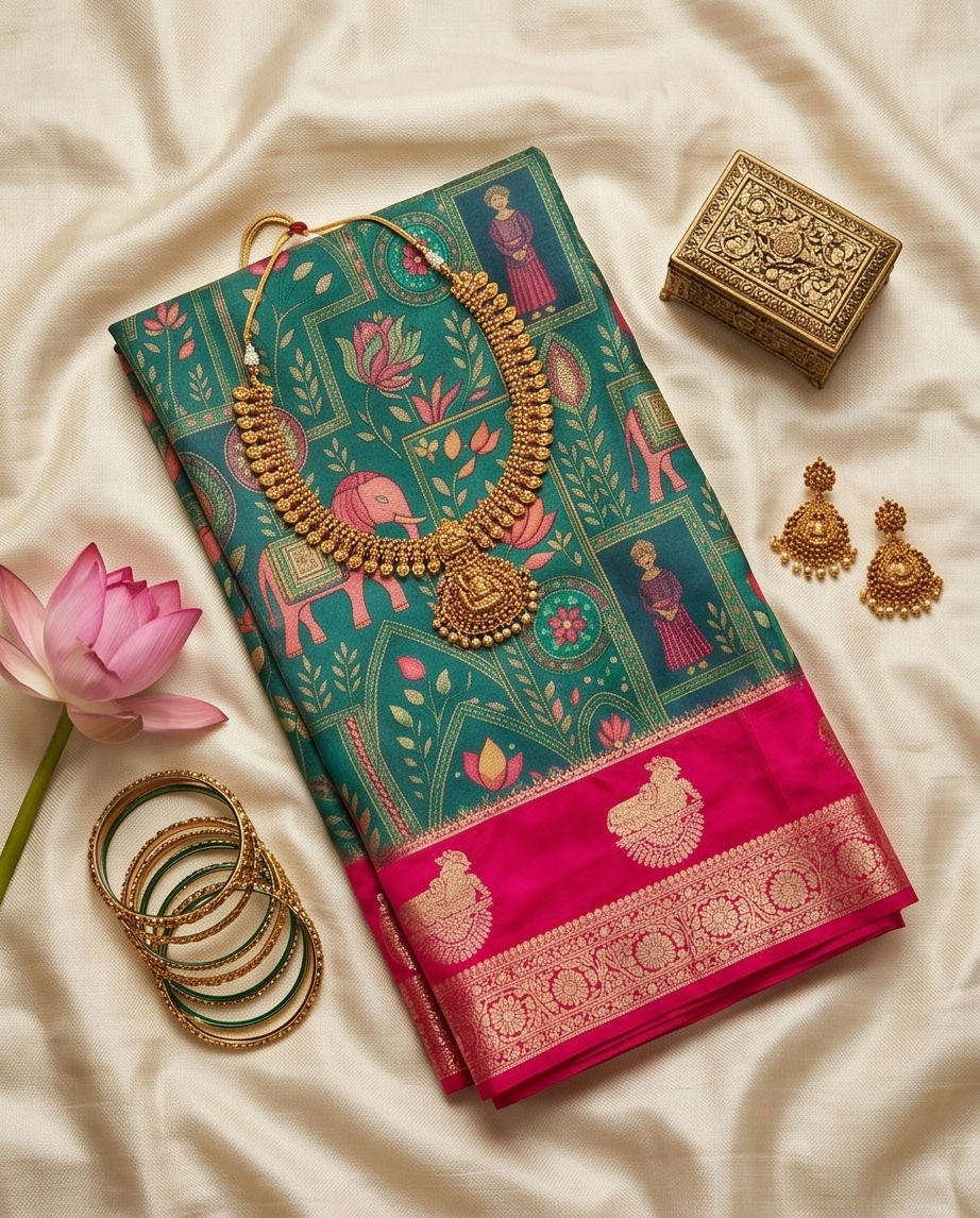 Kalamkari-Nandi design-BottleGreen(SR-MSP19)