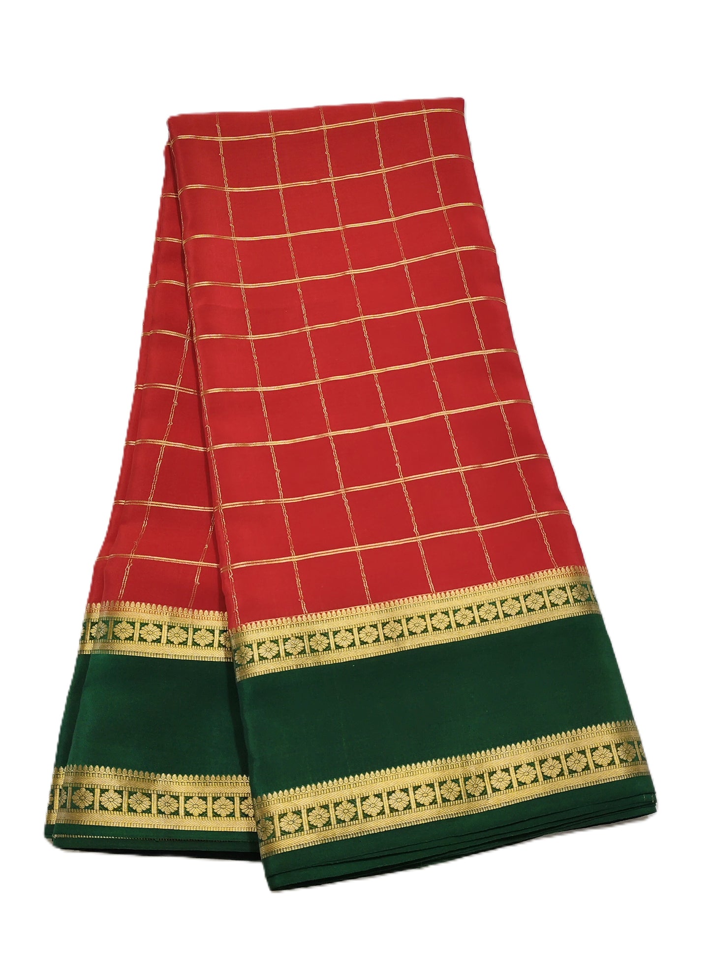 Pure Mysore Silk Saree (120gsm) - SR-PSMP3-Red & Green
