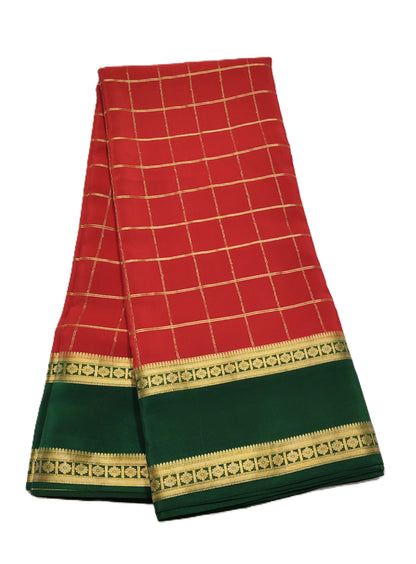 Pure Mysore Silk Saree (120gsm) - SR-PSMP3-Red & Green