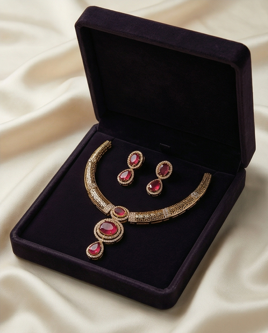 Ruby Aura Necklace Set-Pink (NRW13-2)