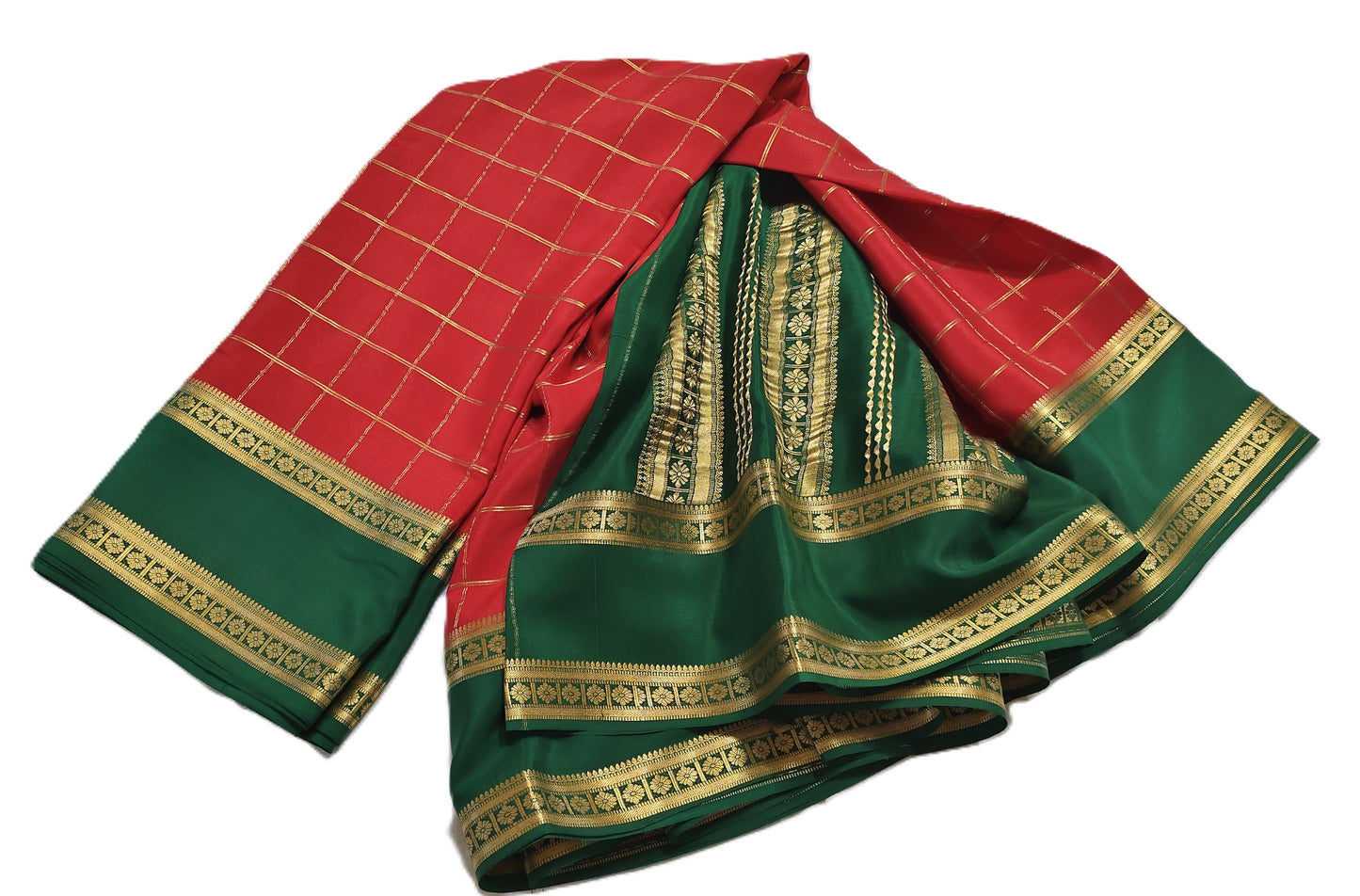 Pure Mysore Silk Saree (120gsm) - SR-PSMP3-Red & Green