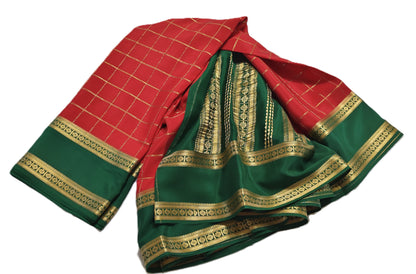 Pure Mysore Silk Saree (120gsm) - SR-PSMP3-Red & Green