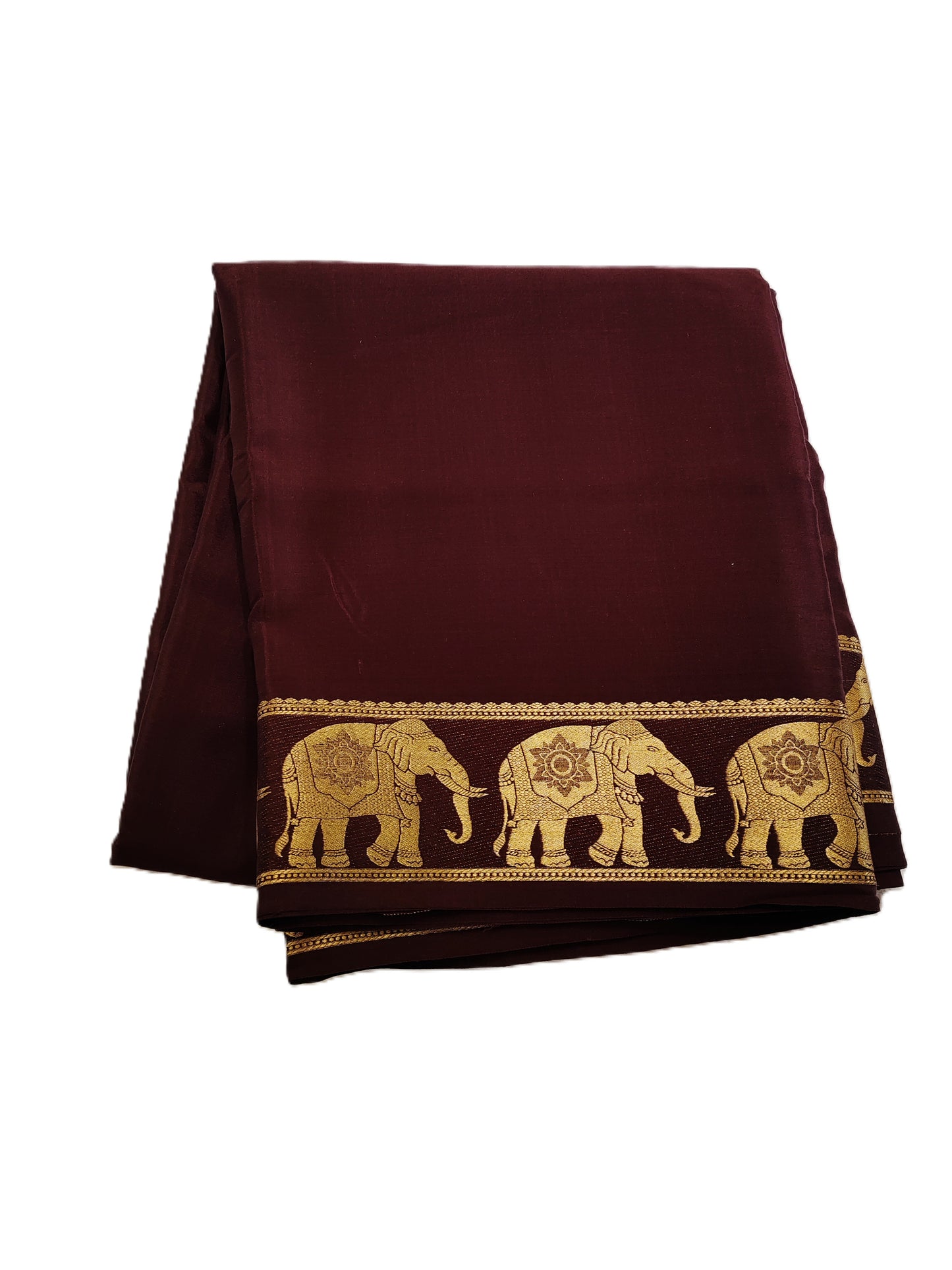 Pure Mysore Silk Saree – Maroon & Gold a traditional elephant‑pattern border(120 GSM) - SR-PSMP5
