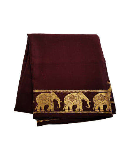 Pure Mysore Silk Saree – Maroon & Gold a traditional elephant‑pattern border(120 GSM) - SR-PSMP5