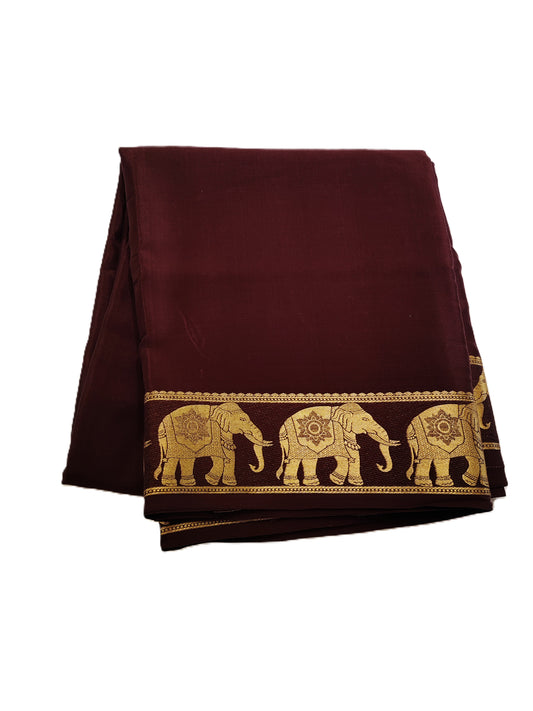 Pure Mysore Silk Saree – Maroon & Gold a traditional elephant‑pattern border(120 GSM) - SR-PSMP5