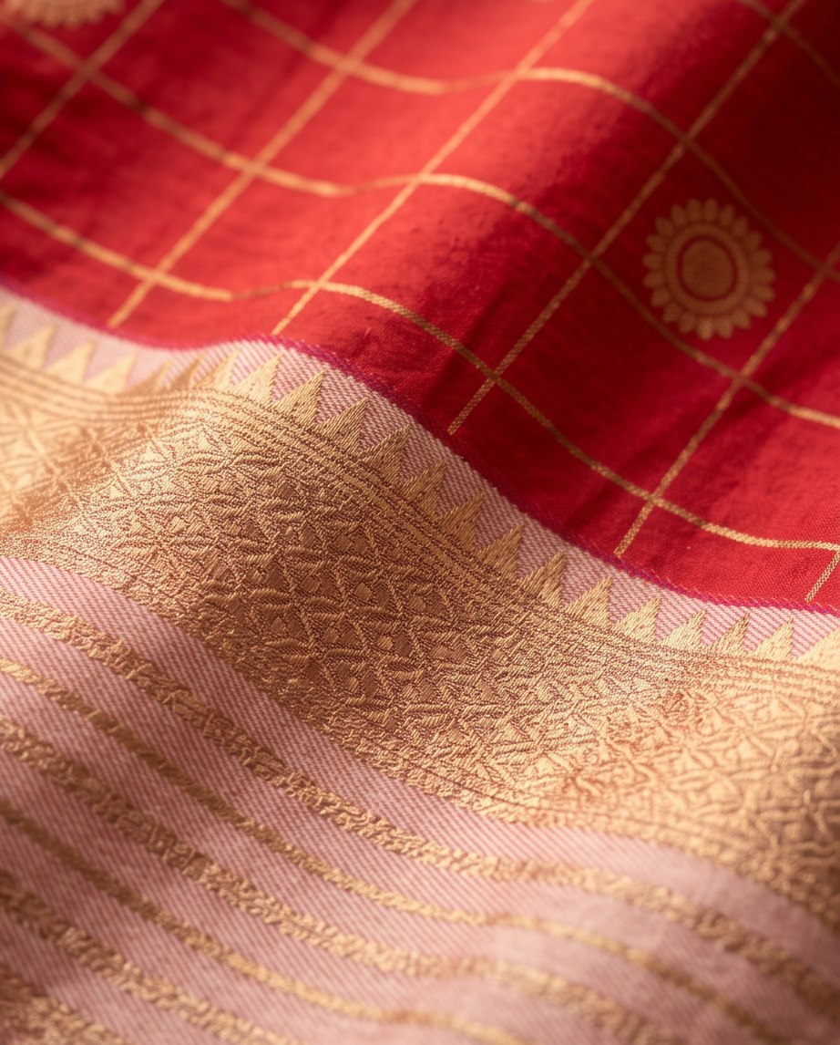 Contemporary Checks, Classic Elegance Sarees-Red (SR-PSMP20)