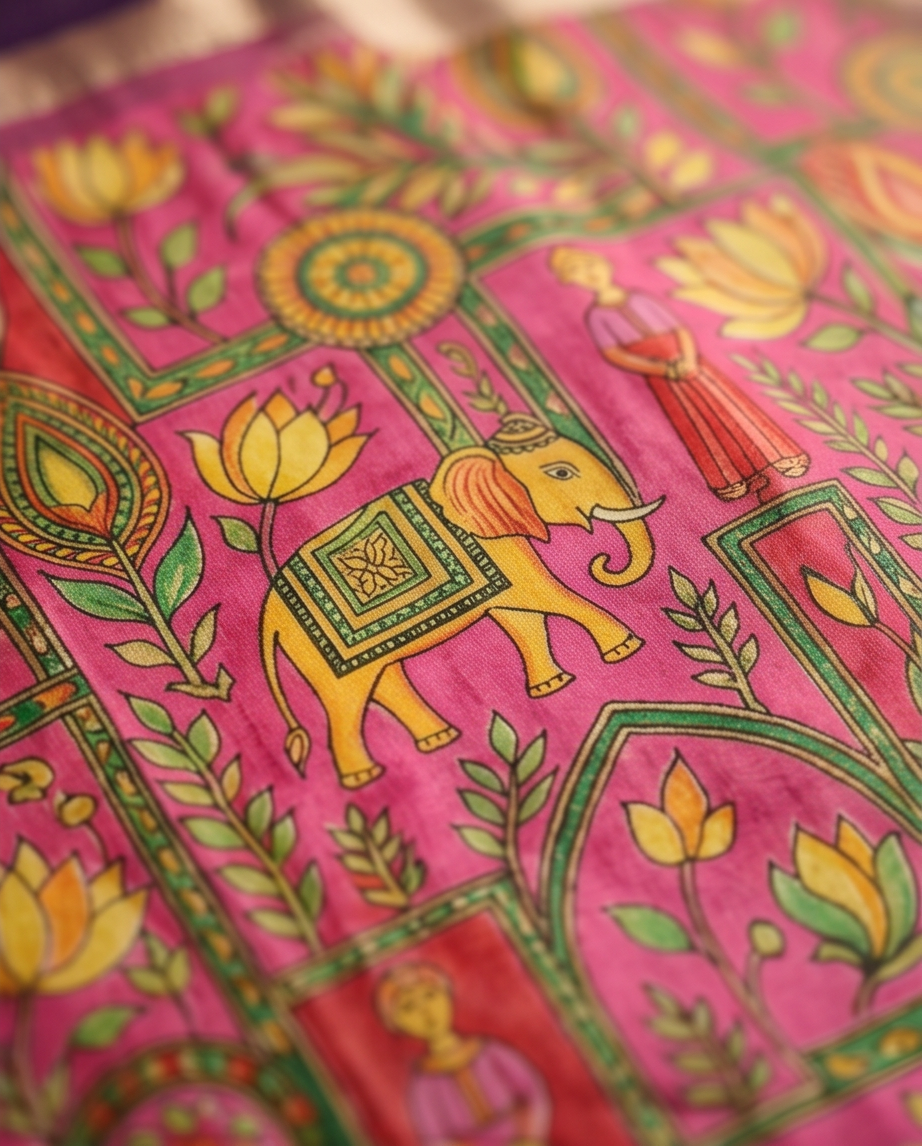 Kalamkari-Nandi design-Pink with Purple(SR-MSP18)
