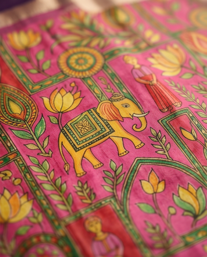 Kalamkari-Nandi design-Pink with Purple(SR-MSP18)