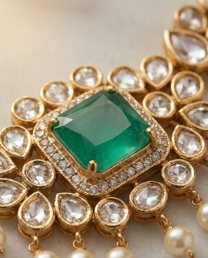 Vintage look white stone with pearl Necklace with Earrings (NRW24)