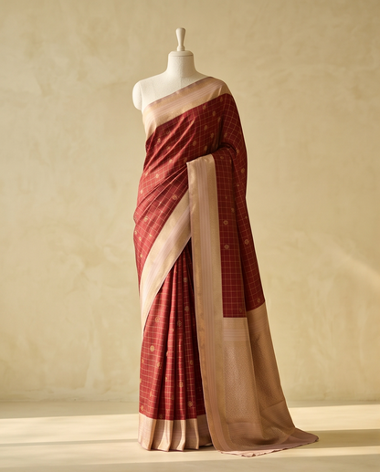 Contemporary Checks, Classic Elegance Sarees-Deep reddish-brown (SR-PSMP21)