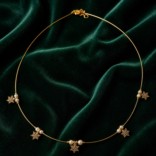 Invisible necklace with small white beads without Earrings (NRW-74)