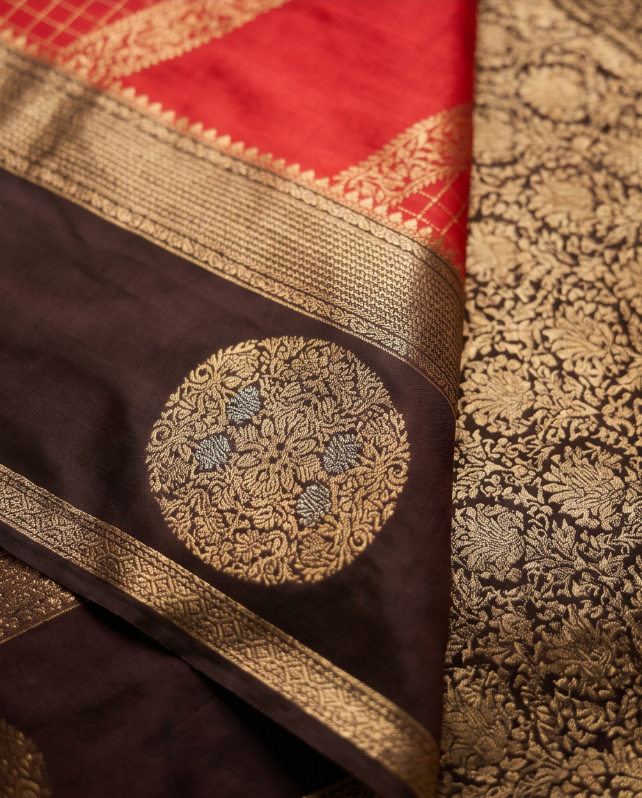 Crepe silk -Orange with brown(SR-MSP39)