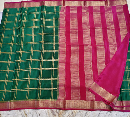 Pure Mysore Silk Saree (120 GSM) - SR-PSMP1-Green with Red