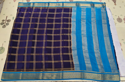 Pure Mysore Silk Saree (120 GSM) - SR-PSMP1-Dark blue with sky blue