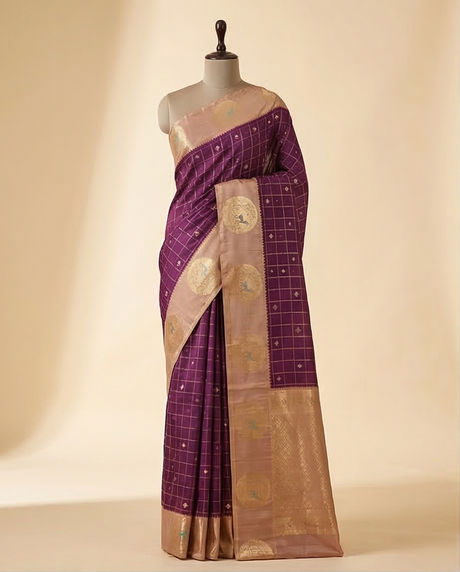 Soft, woven traditional fabric with rich zari work premium Saree (SR-MSP4)-Deep Purple