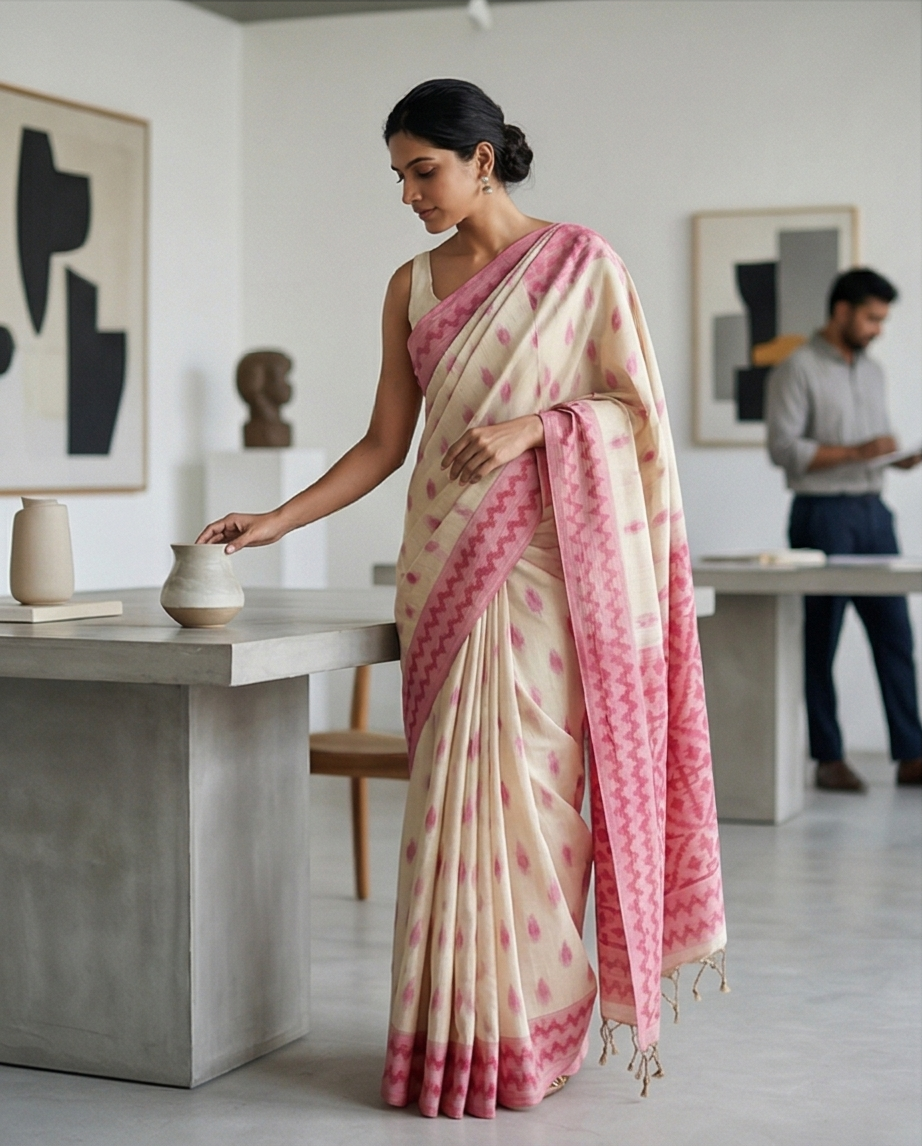 Pink with Cream Chanderi Cotton Saree (SR-SP14)