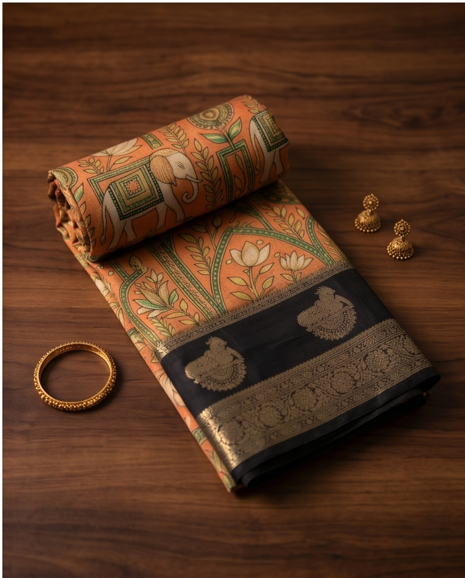 Kalamkari-Nandi design-Mustard with Black(SR-MSP21)