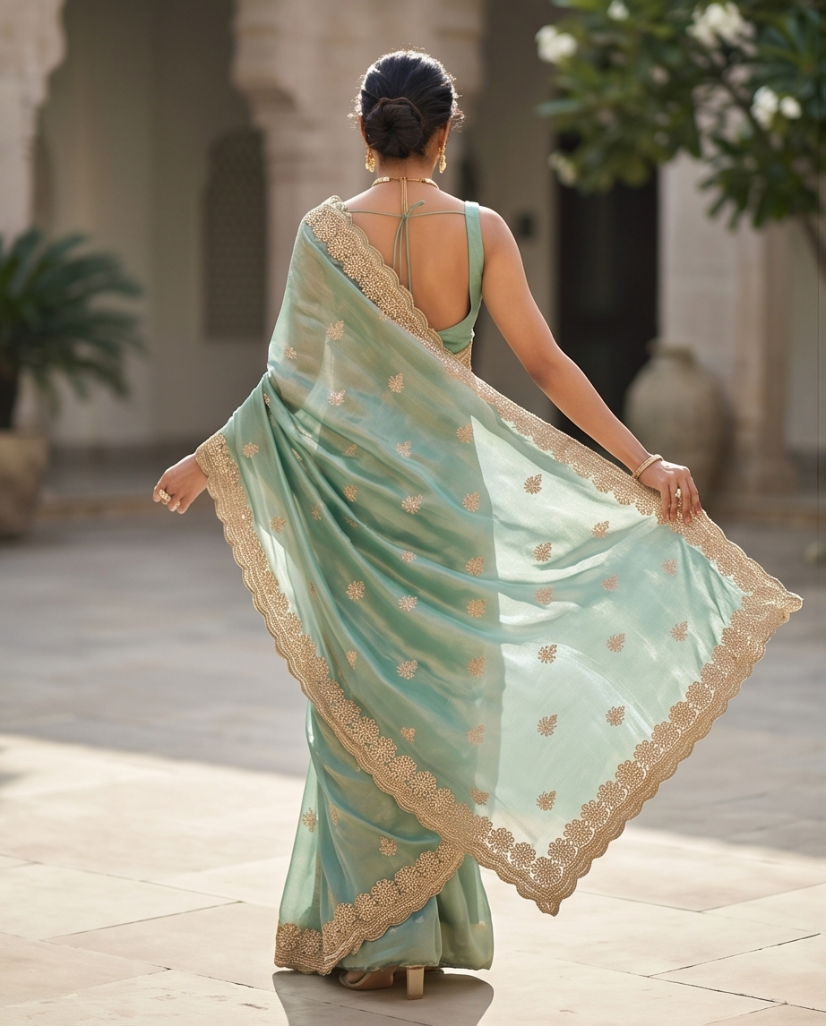 Premium Green Designer Tissue Saree (SR-SP34)